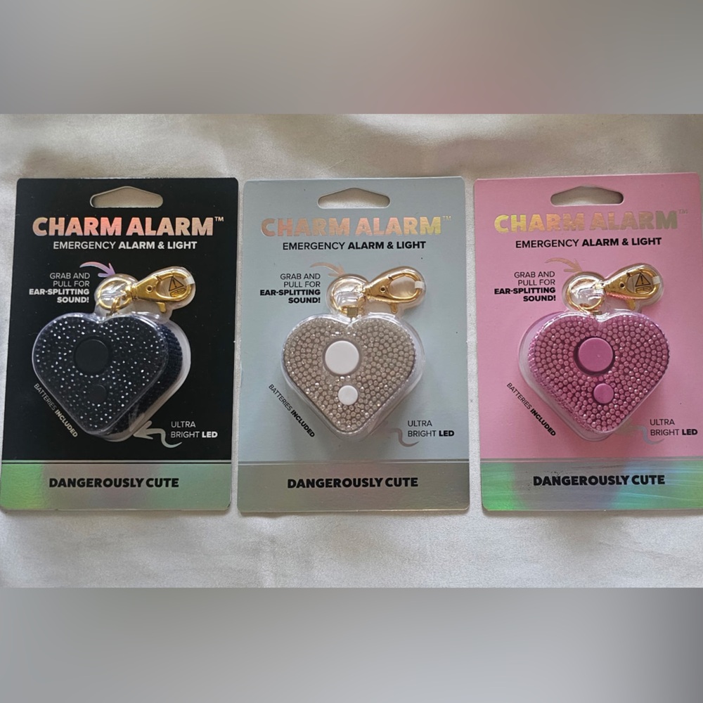 3 Charm Alarm Bling Emergency Alarm & Light: Pink, Black, Clear
